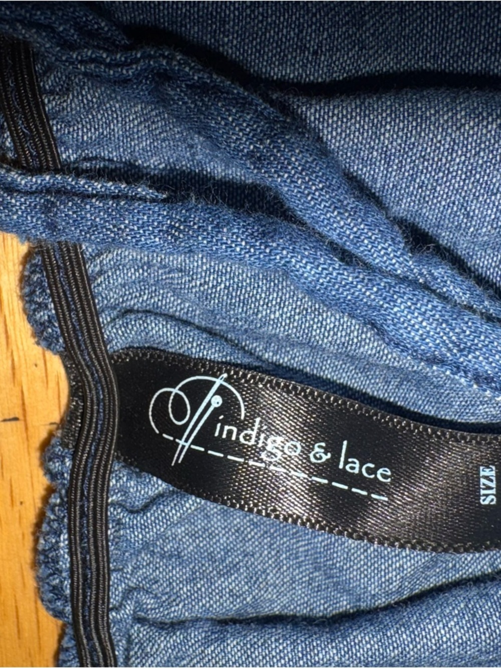 Indigo & Lace Denim Jumpsuit Smocked Off Shoulder Cropped Wide Leg Boho Medium - Picture 6 of 7